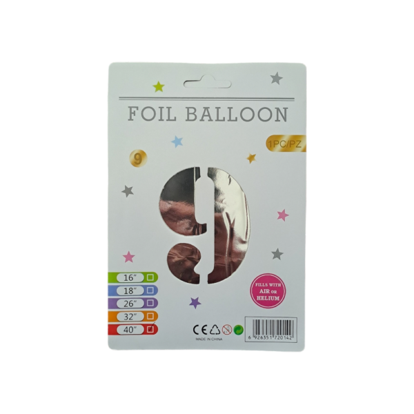 16" Silver Number 9 Foil Balloon - 10Pcs