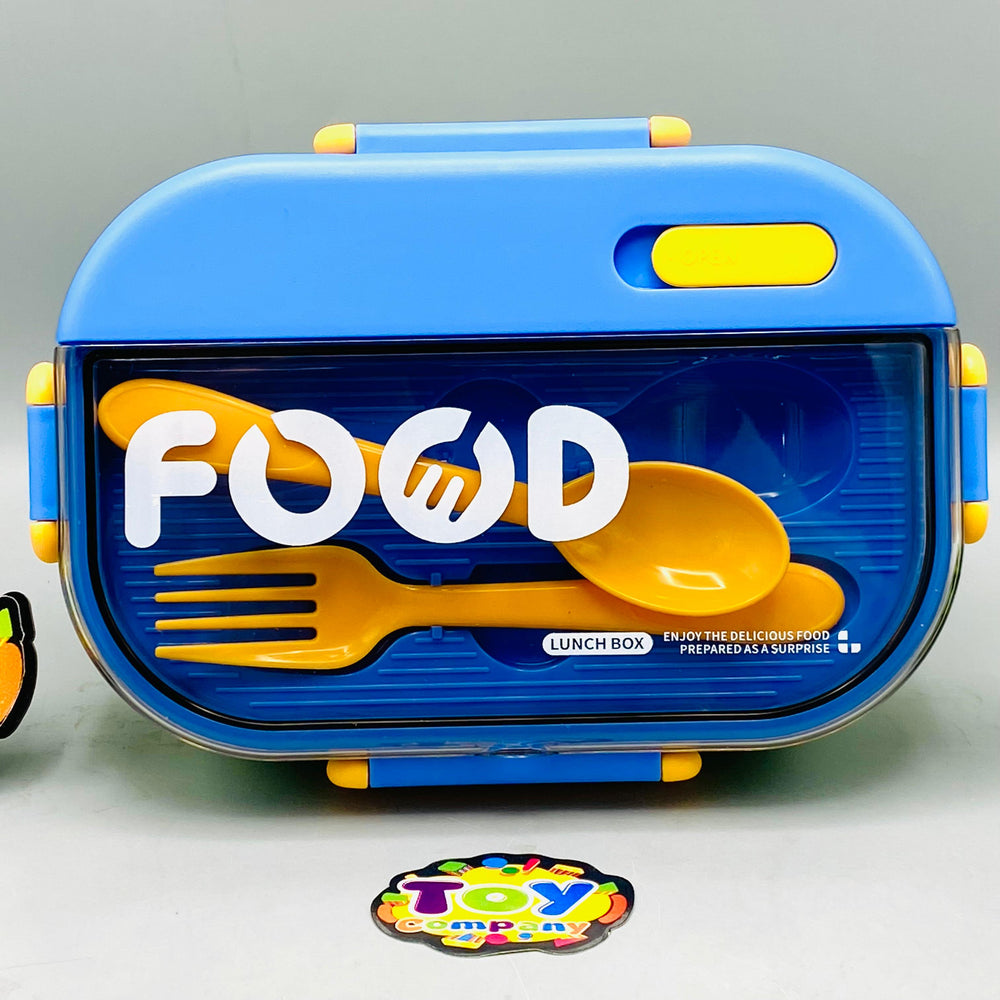 Plastic School Lunch Box With Spoon - Blue