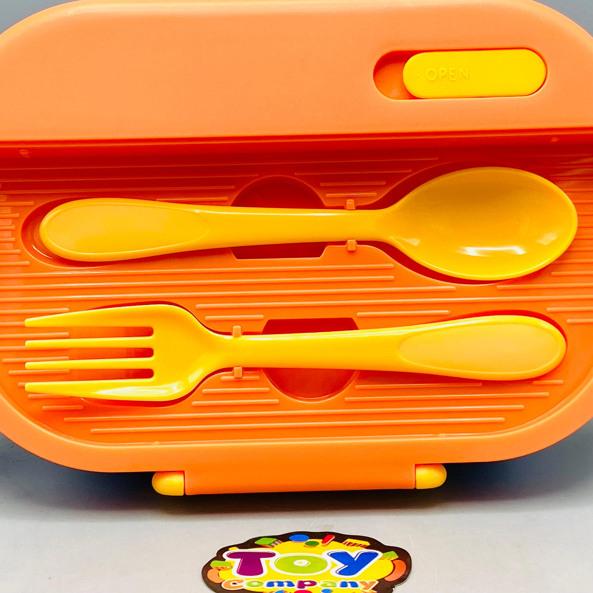 Plastic School Lunch Box With Spoon - Orange