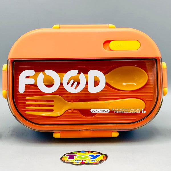 Plastic School Lunch Box With Spoon - Orange