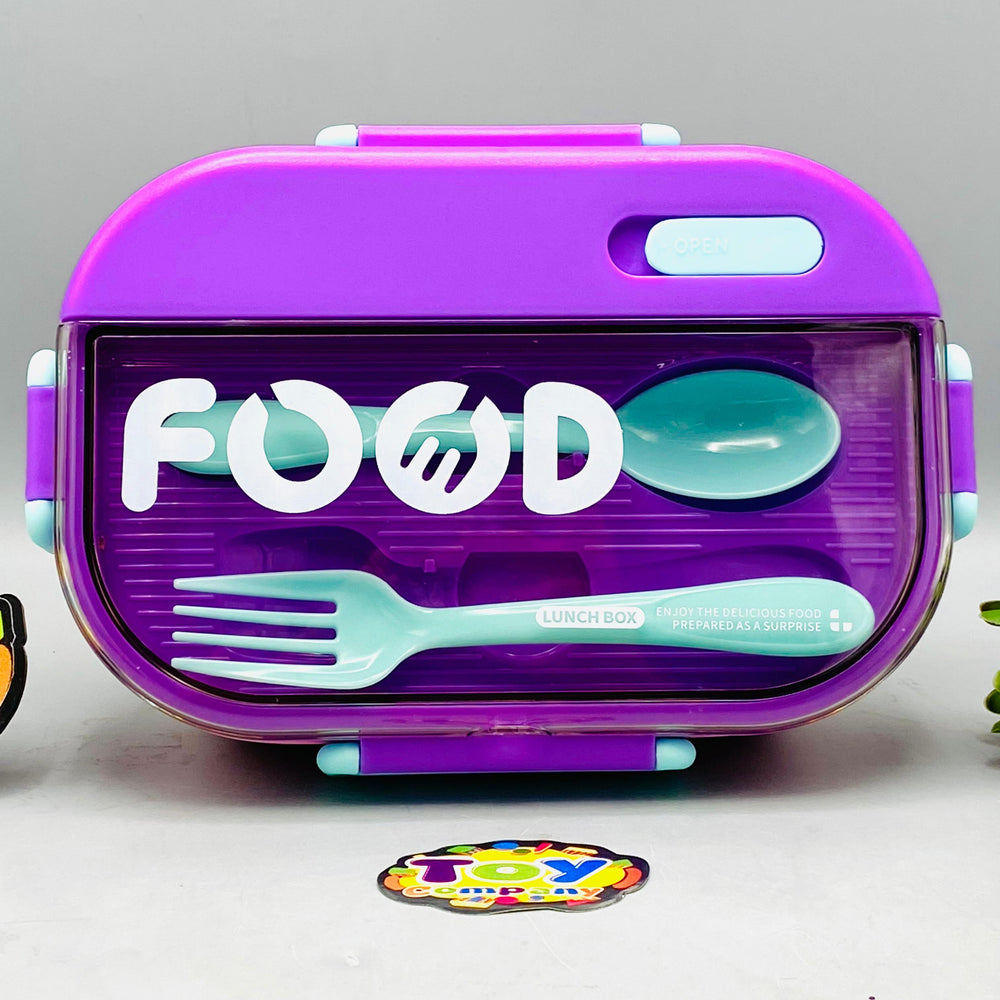 Plastic School Lunch Box With Spoon - Purple