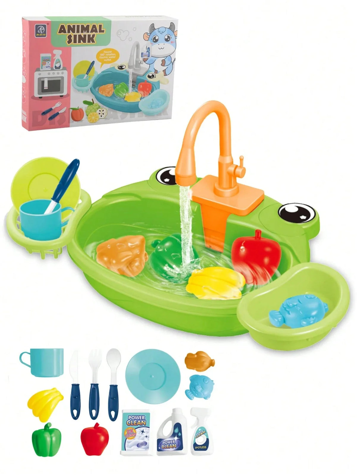 Kids Pretend Play Frog Pumping Water Kitchen Sink 