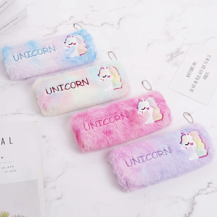 Plush Unicorn Fur Pencil Pouch - 1Pc