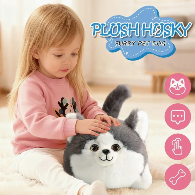 Realistic Plush Husky Dog With Wagging Tail & Winking Eyes