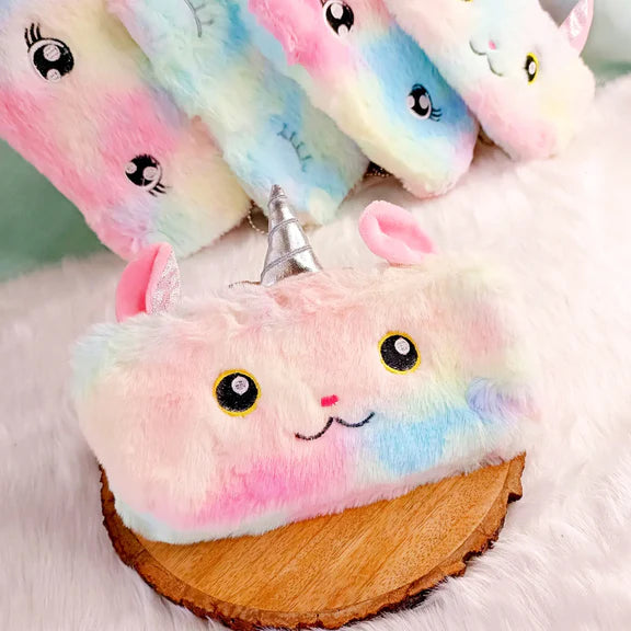 Plush Rainbow Fur Pencil Pouch - 1Pc