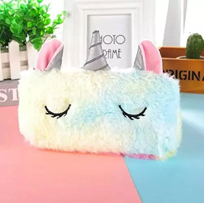Plush Rainbow Fur Pencil Pouch - 1Pc