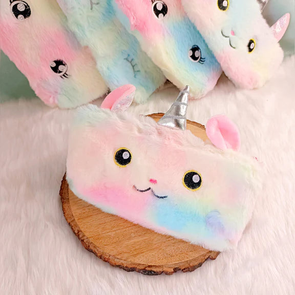 Plush Rainbow Fur Pencil Pouch - 1Pc