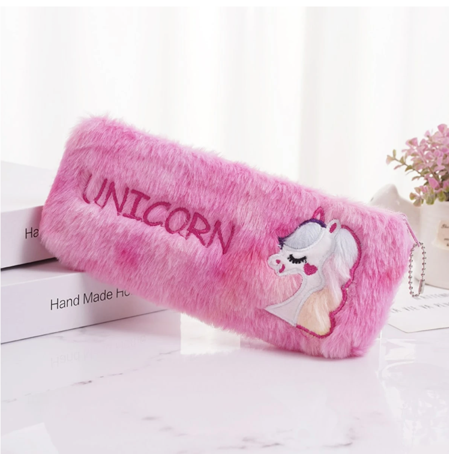 Plush Unicorn Fur Pencil Pouch - 1Pc