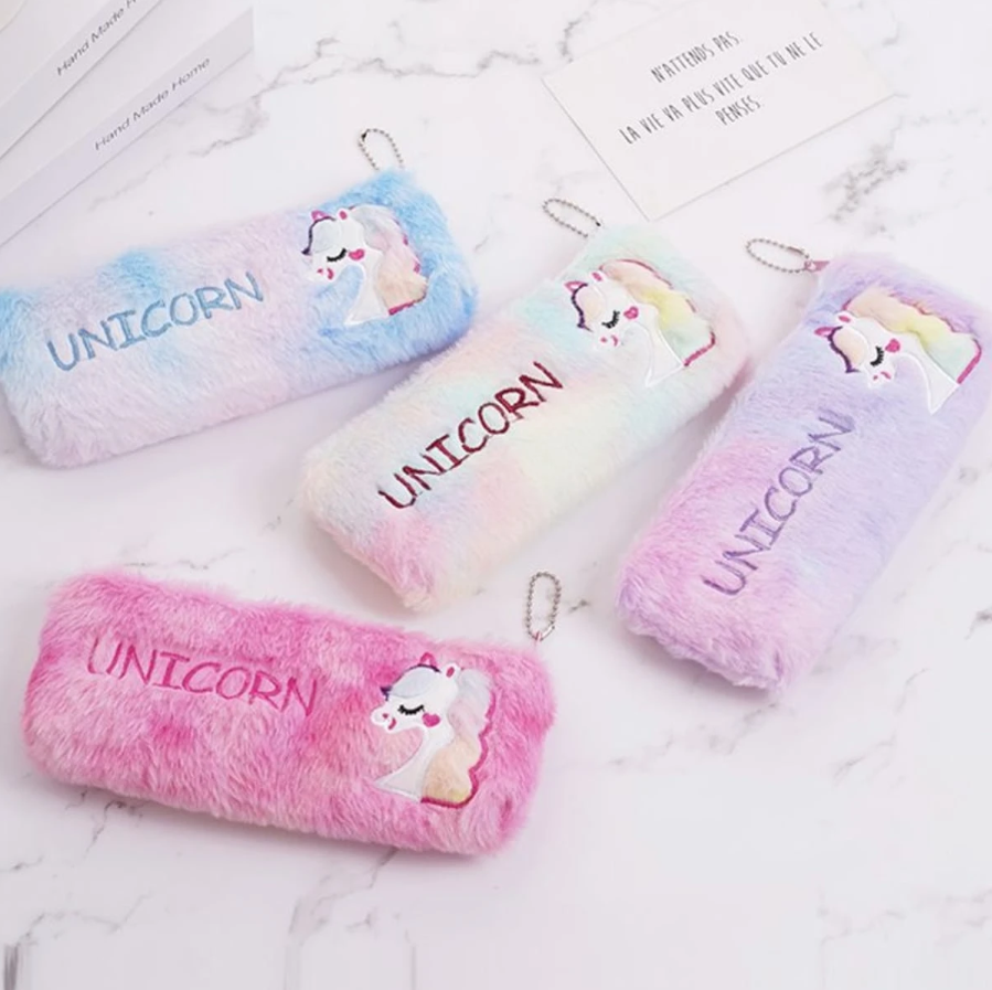Plush Unicorn Fur Pencil Pouch - 1Pc