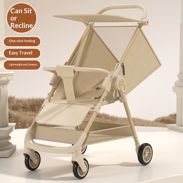 Premium Foldable Baby Stroller With Sunshade - Beige