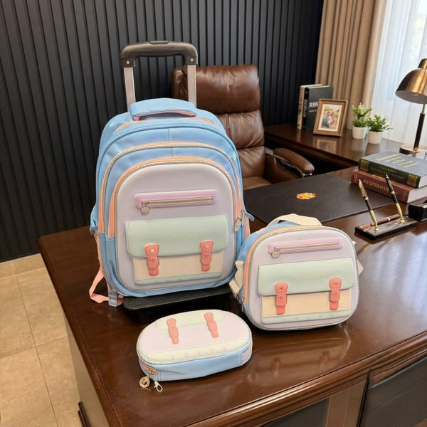 Premium Hard Shell Trolley School Bag Set