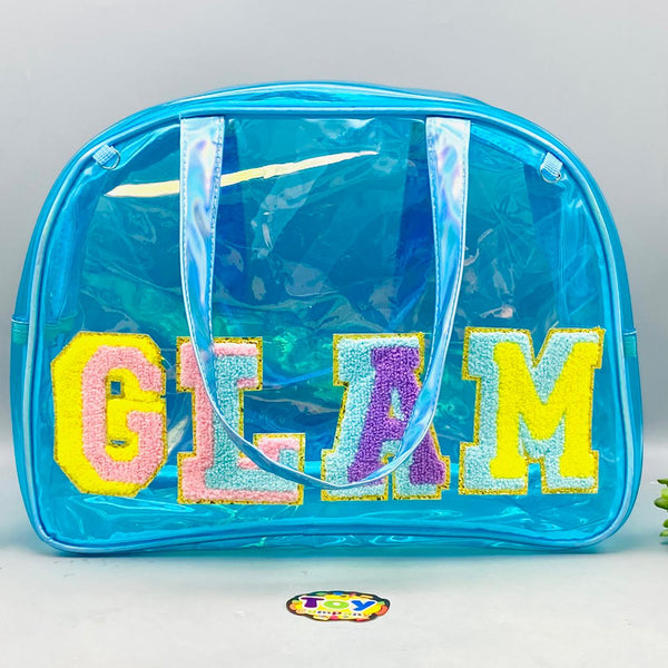 Premium Holographic Blue Chenille Duffle Bag 