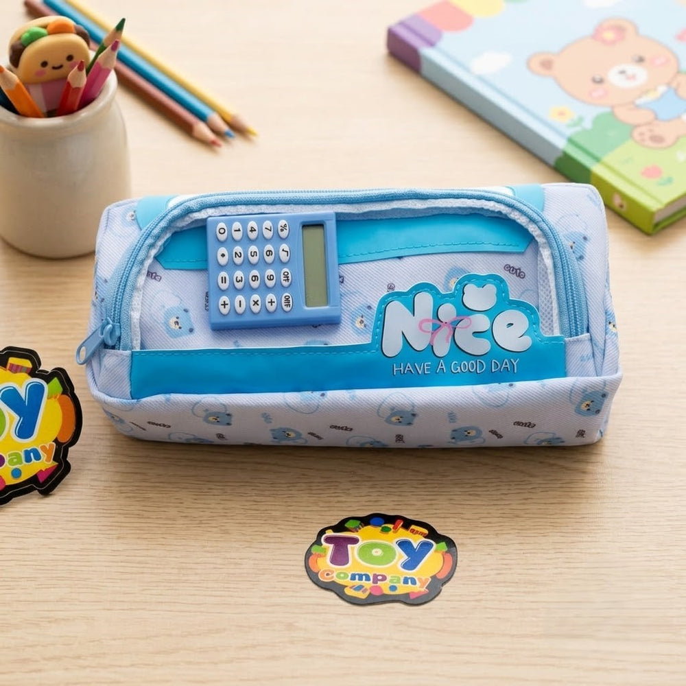 Premium Kids Pencil Pouch With Calculator - Blue