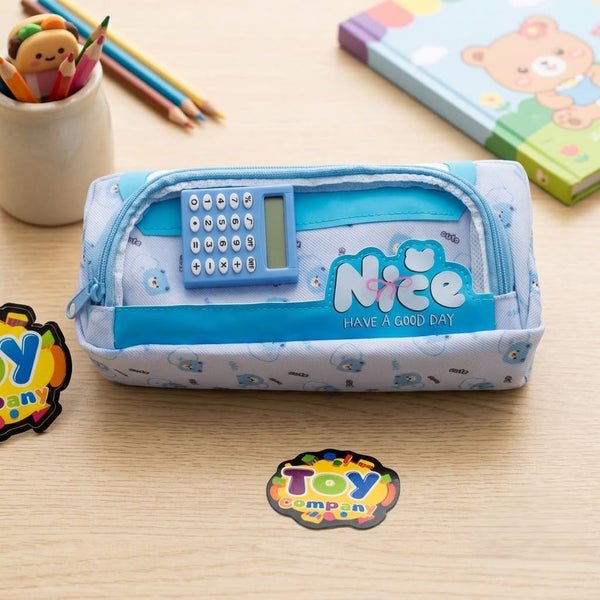 Premium Kids Pencil Pouch With Calculator - Blue