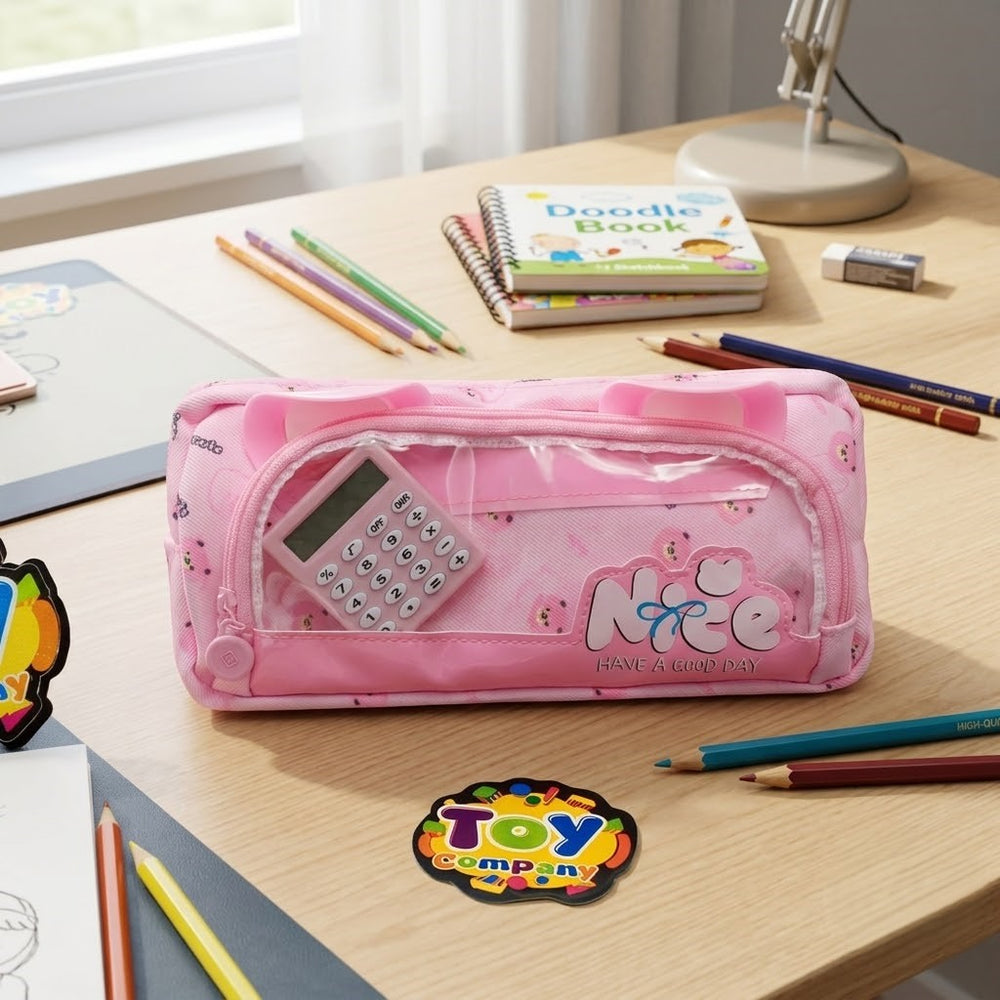 Premium Kids Pencil Pouch With Calculator - Pink