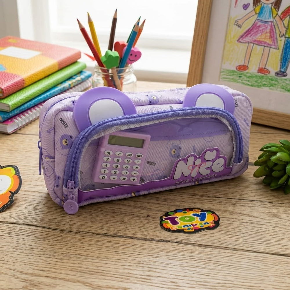 Premium Kids Pencil Pouch With Calculator - Purple