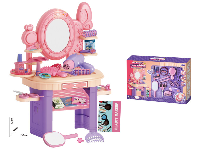 41Pcs Pretend Play Little Beautician Vanity Dresser
