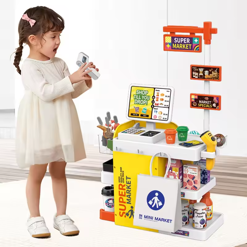 65Pcs Pretend Play Super Market Play Set With Coffee Maker