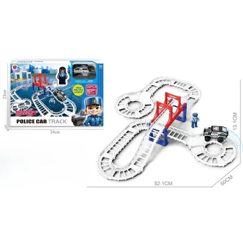 30Pcs DIY Highway Police Car Track Set