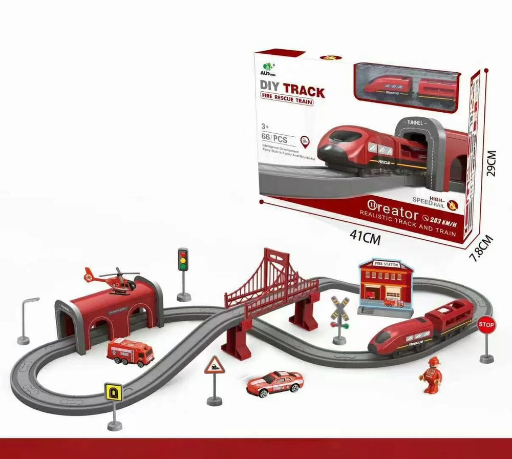 66Pcs  DIY Electric Fire Rescue Train Track Set