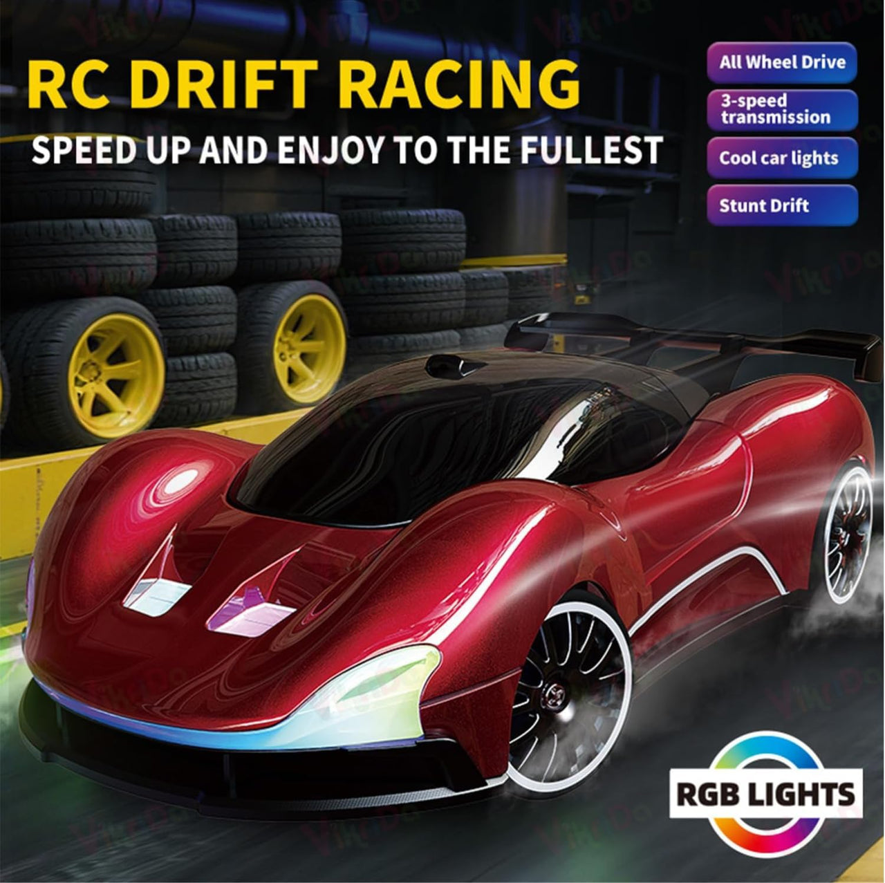 2.4GHz RC 4WD Drift Car With RGB Lights