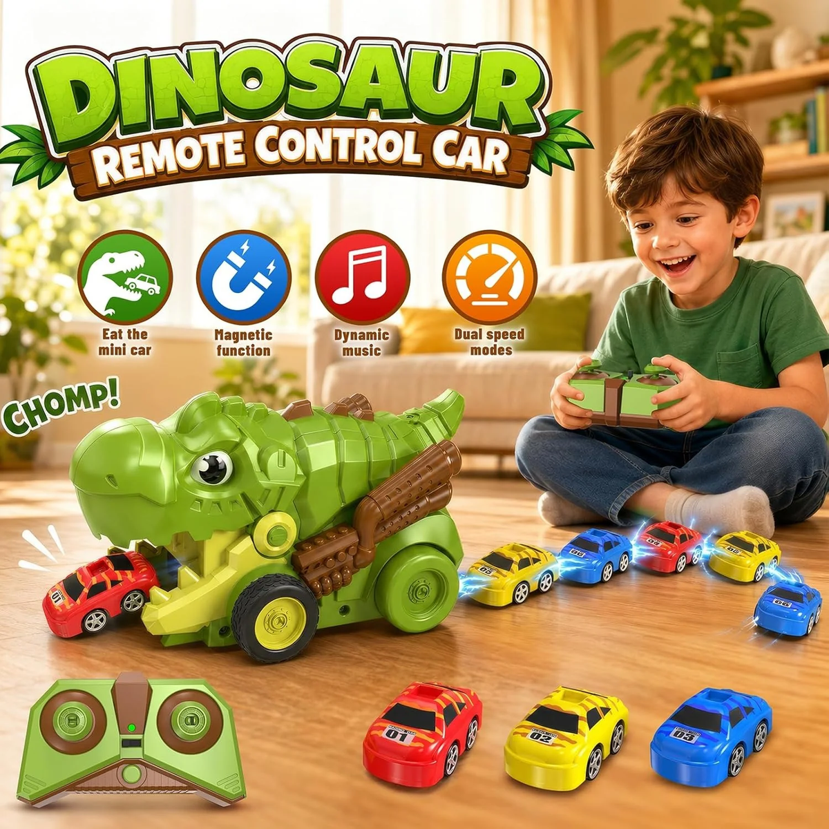 RC Dinosaur Snake Game With 6Pcs Magnetic Cars
