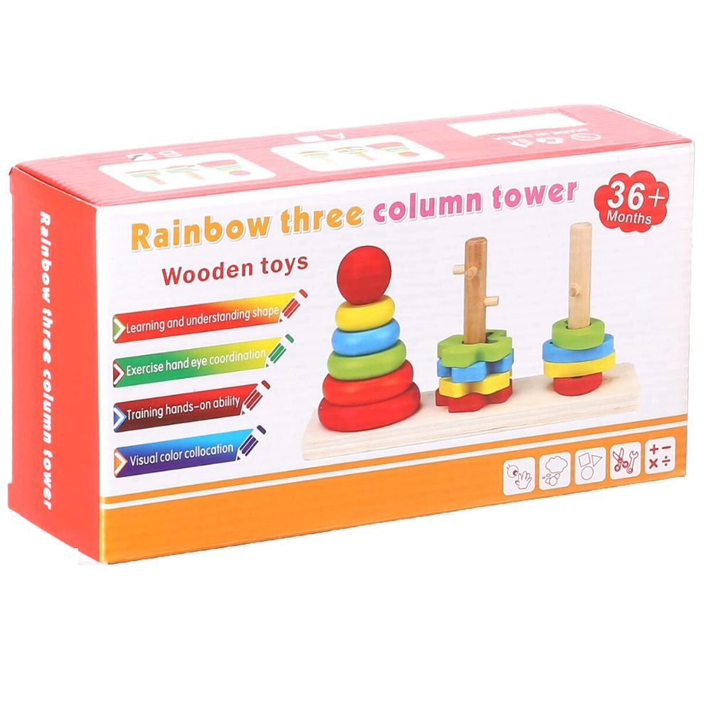 Wooden Rainbow Three Column Tower