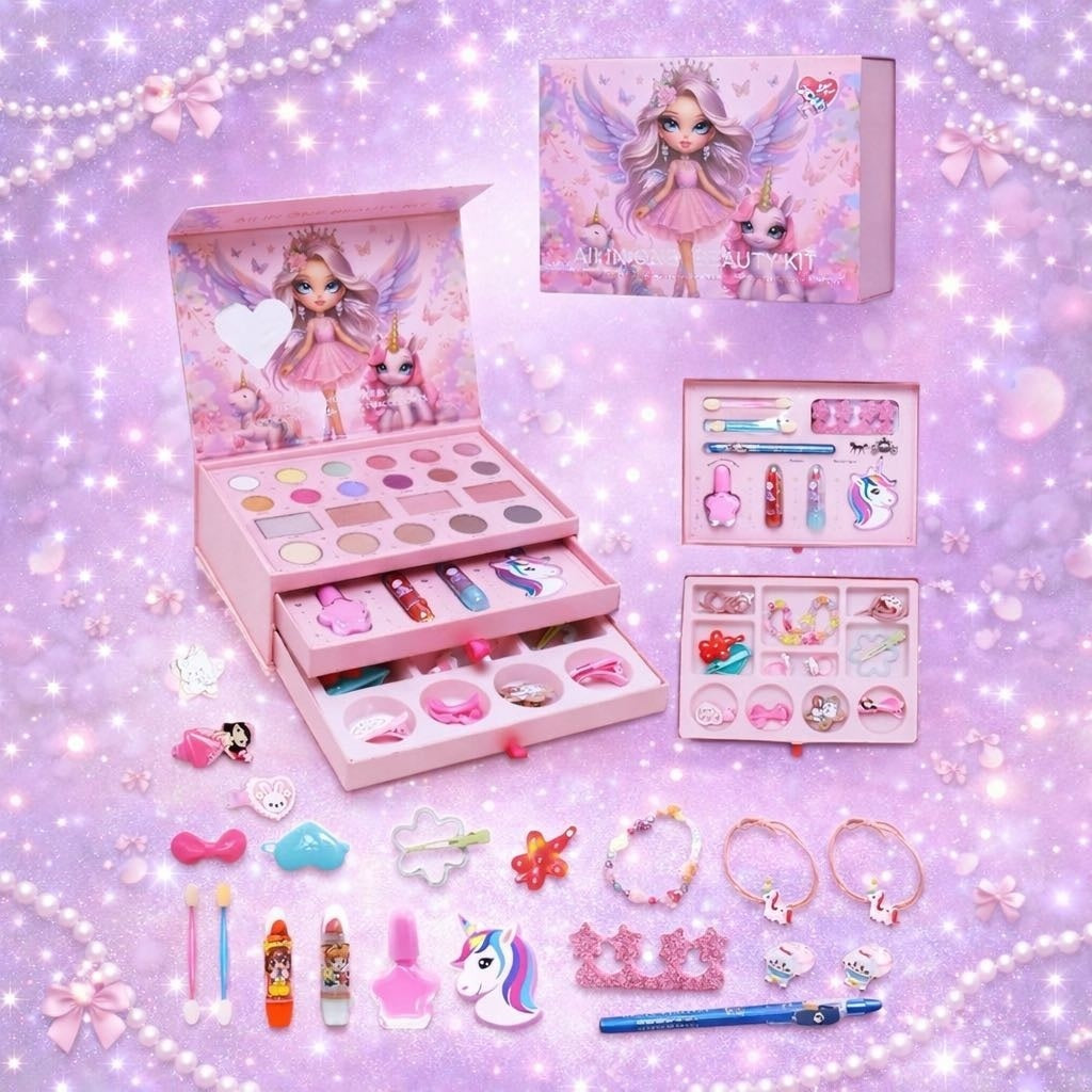 42Pcs Realistic Stylish Girls Makeup & Jewellery Briefcase