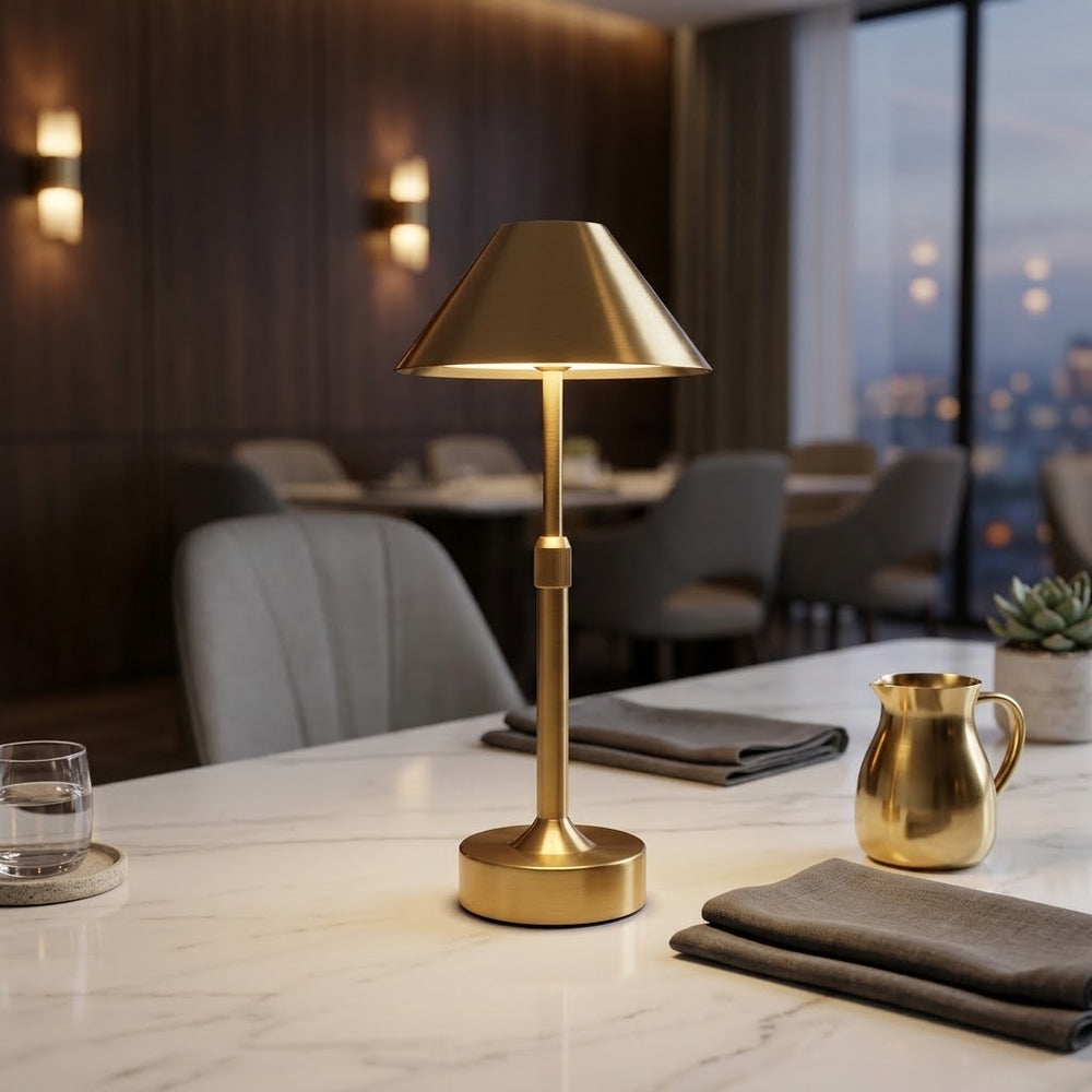 Rechargeable & Touchable Metal Conical Shade Table Lamp