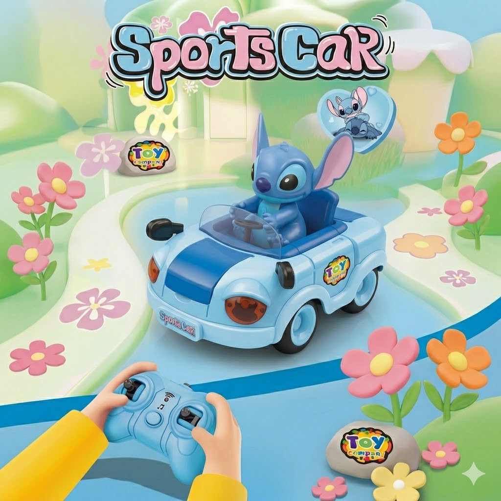 Remote Control Cute Stitch Car With Light & Music - Blue