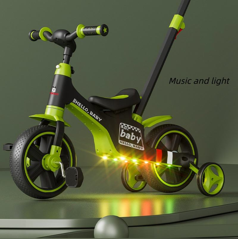 Kids Ride-on Bicycle With Push Handle - Green