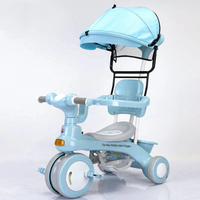 3in1 Kids Ride-on Stroller Tricycle Sunshade Design - Sky Blue