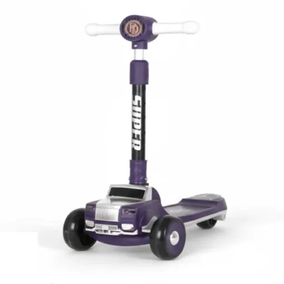 Rolls Royce Adjustable Height Kids Scooter With Light & Music - Purple