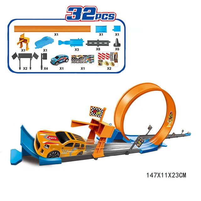 32Pcs Car  Ejector Track Set With Light & Sound