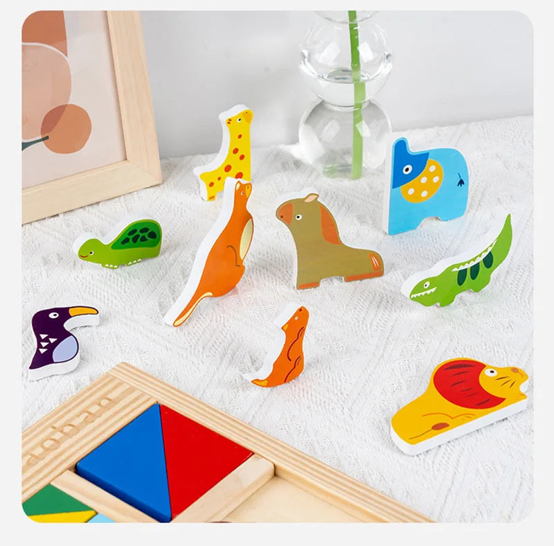 Wooden 3D Tangram Puzzle Board - Assortment
