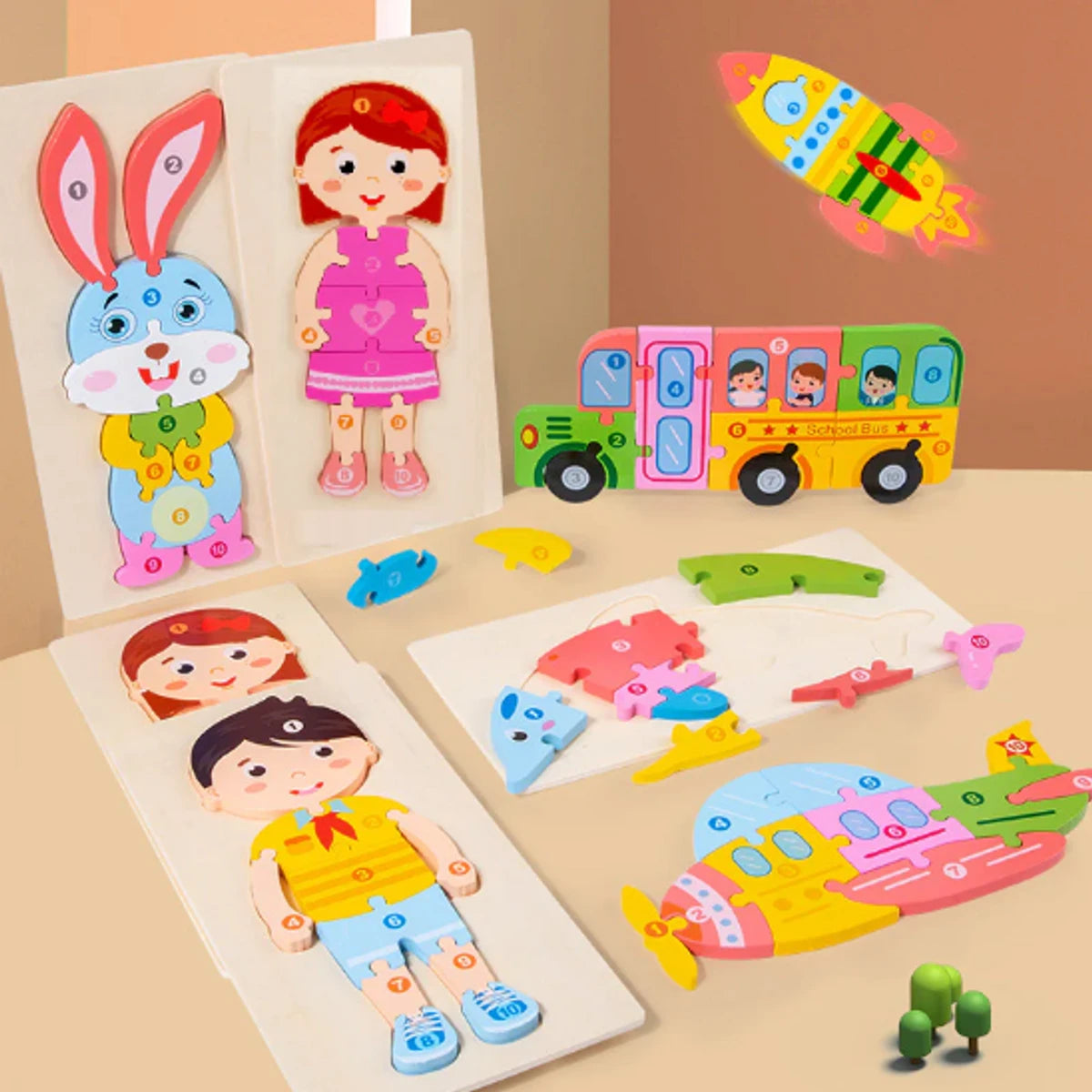 3D Wooden Shape Puzzle Board 1Pc - Assortment