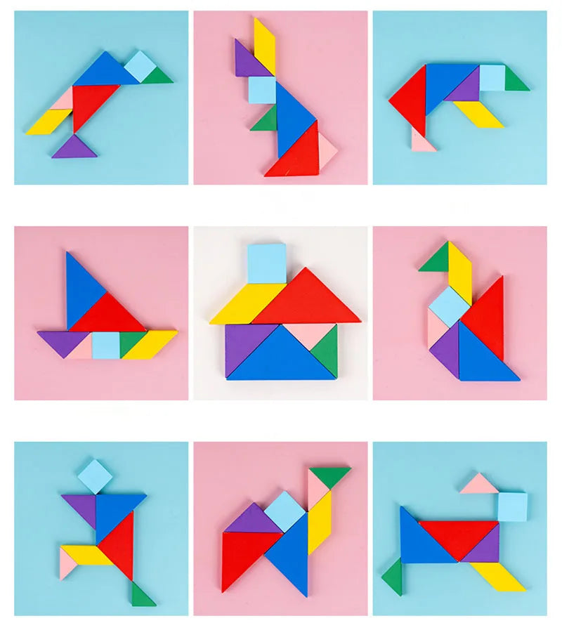 Wooden 3D Tangram Puzzle Board - Assortment