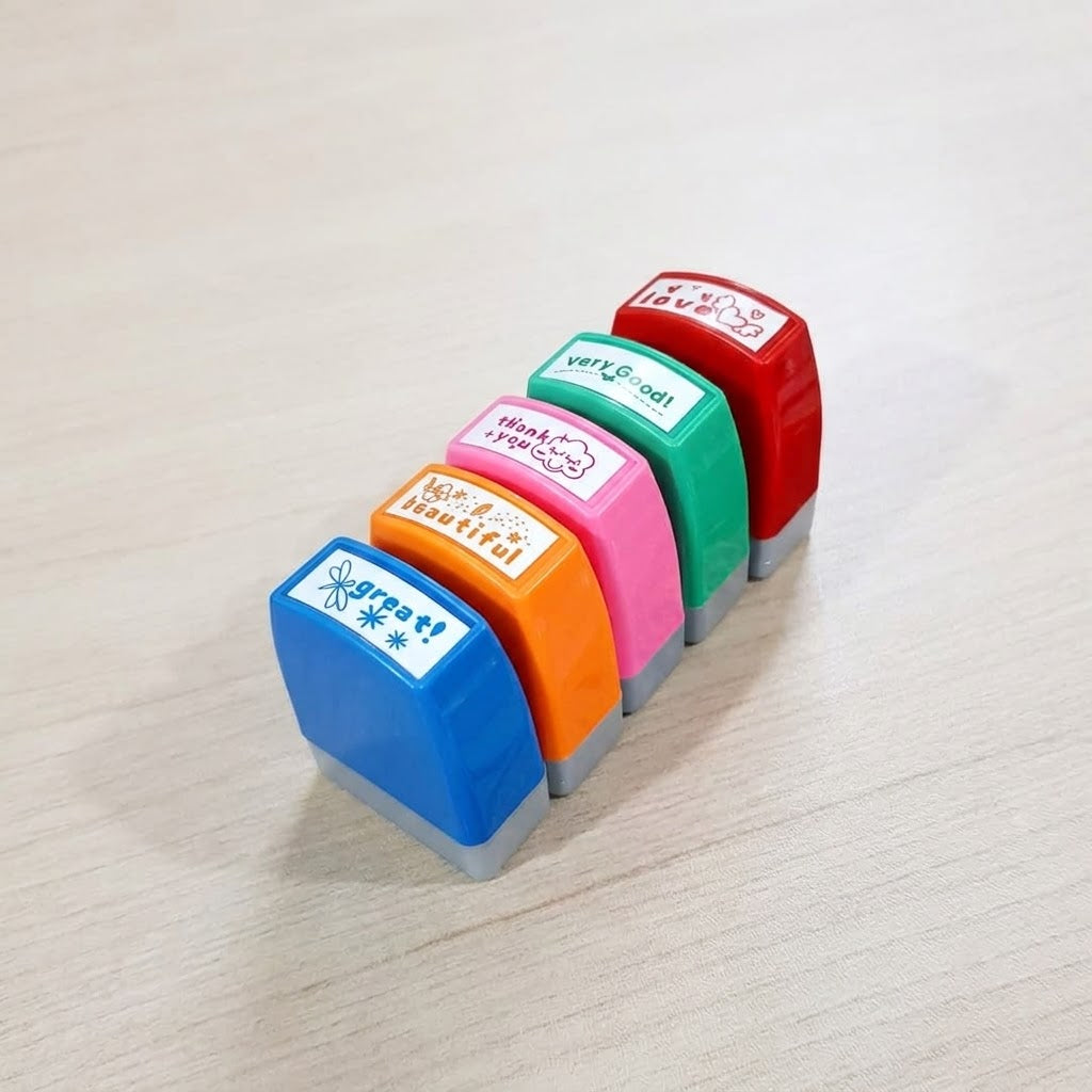 5Pcs Self Inking Kids Greeting Stamp Set