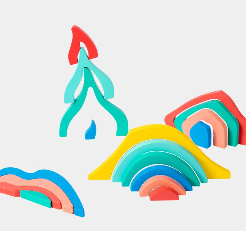 Wooden Rainbow Puzzle Stacking Board