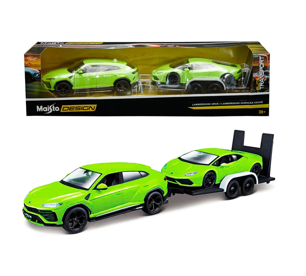 Maisto 1:24 Lamborghini Urus with Lamborghini Huracan on Trailer