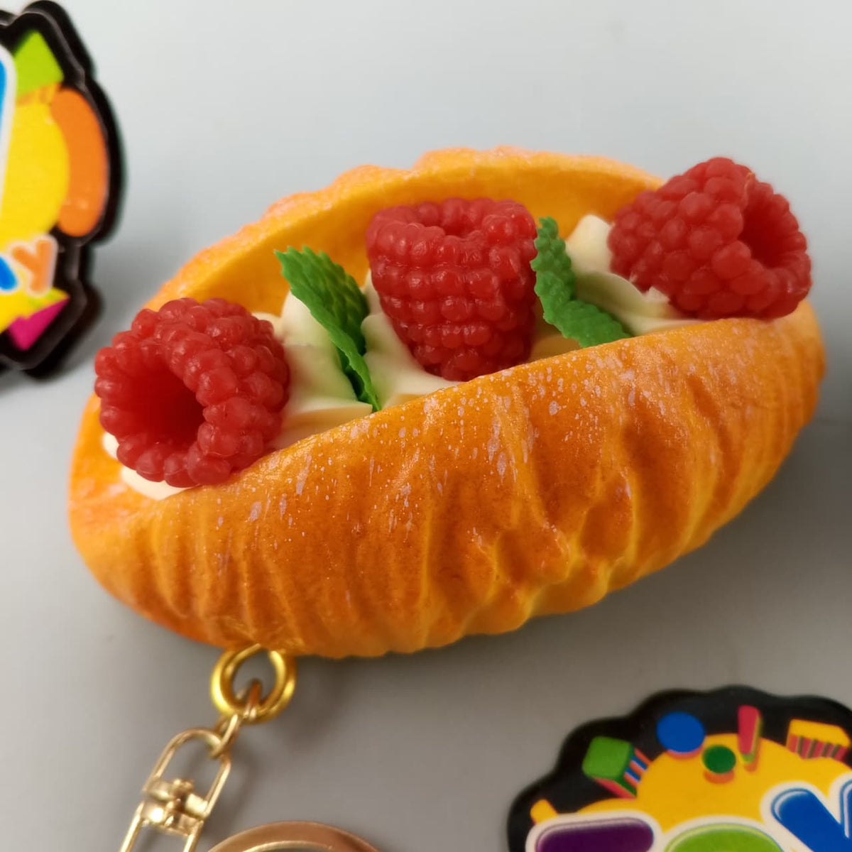 1Pc Squishy Raspberry Pastry Keychain