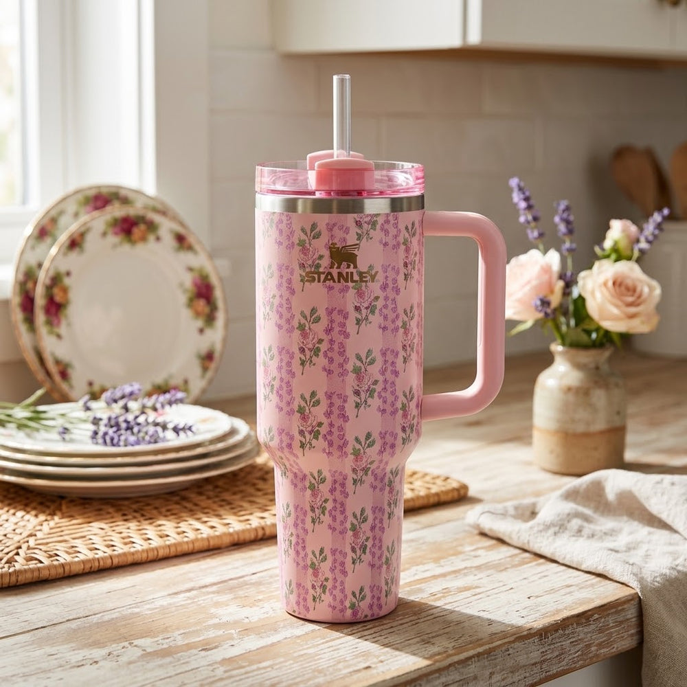 Stanley Floral Insulated Tumbler With Straw - Pink