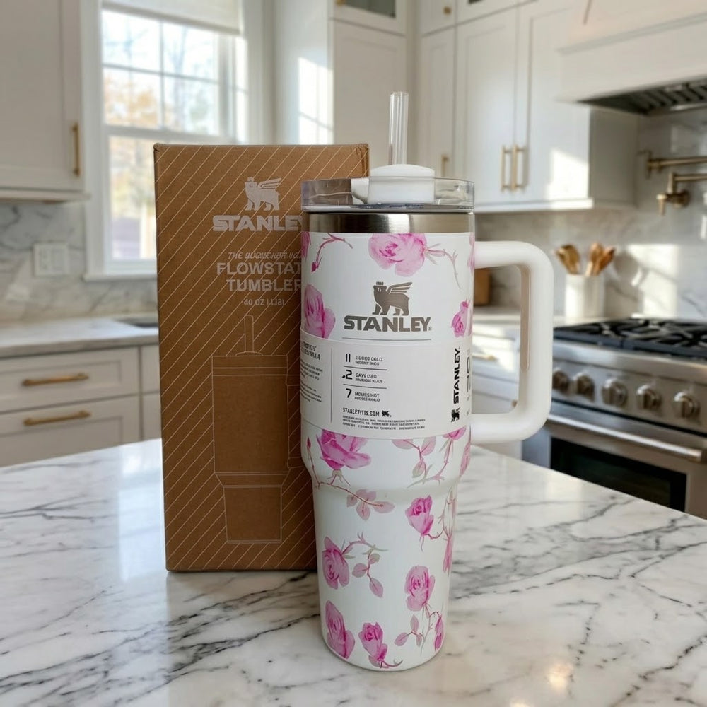 Stanley Floral Insulated Tumbler With Straw - White