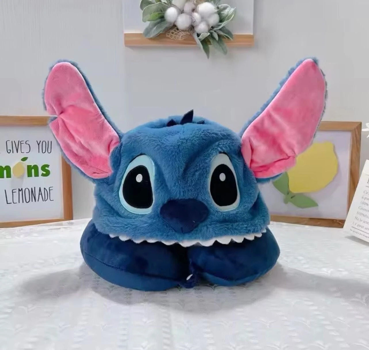 Kids Premium Stitch Theme Travel Neck Pillow With Cap
