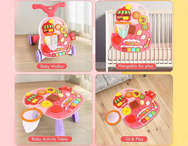 Huanger 2in1 Baby Musical Walker & Activity Table - Pink