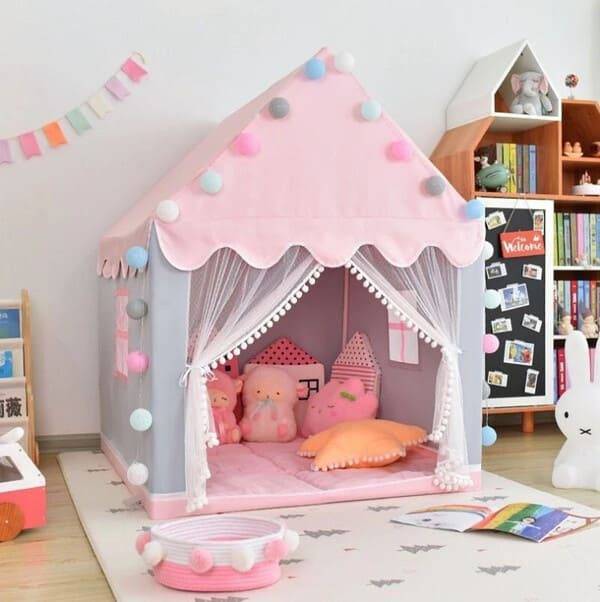Princess Castle Play Tent House With Ocean Ball Lights - Pink