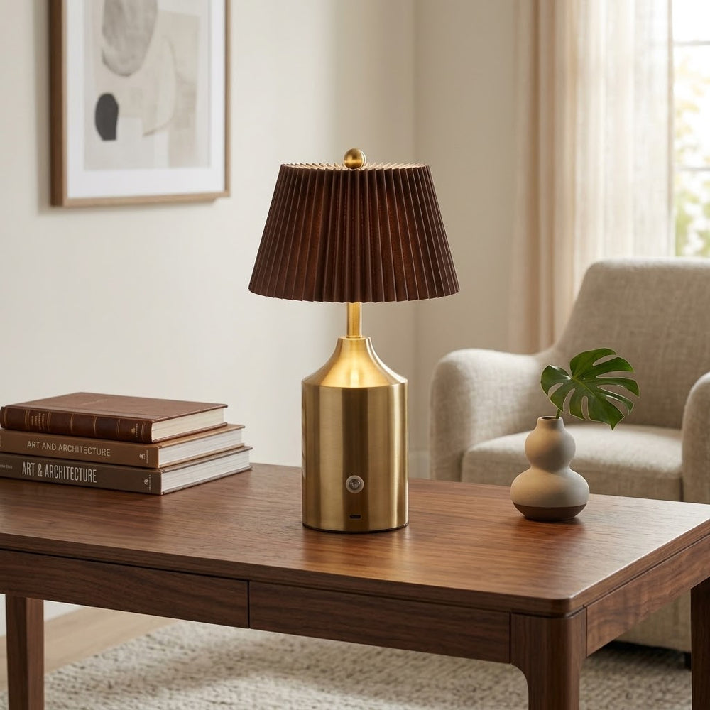 Touchable Cordless Brass LED Table Lamp - Brown