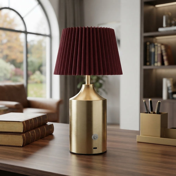Touchable Cordless Brass LED Table Lamp - Burgundy
