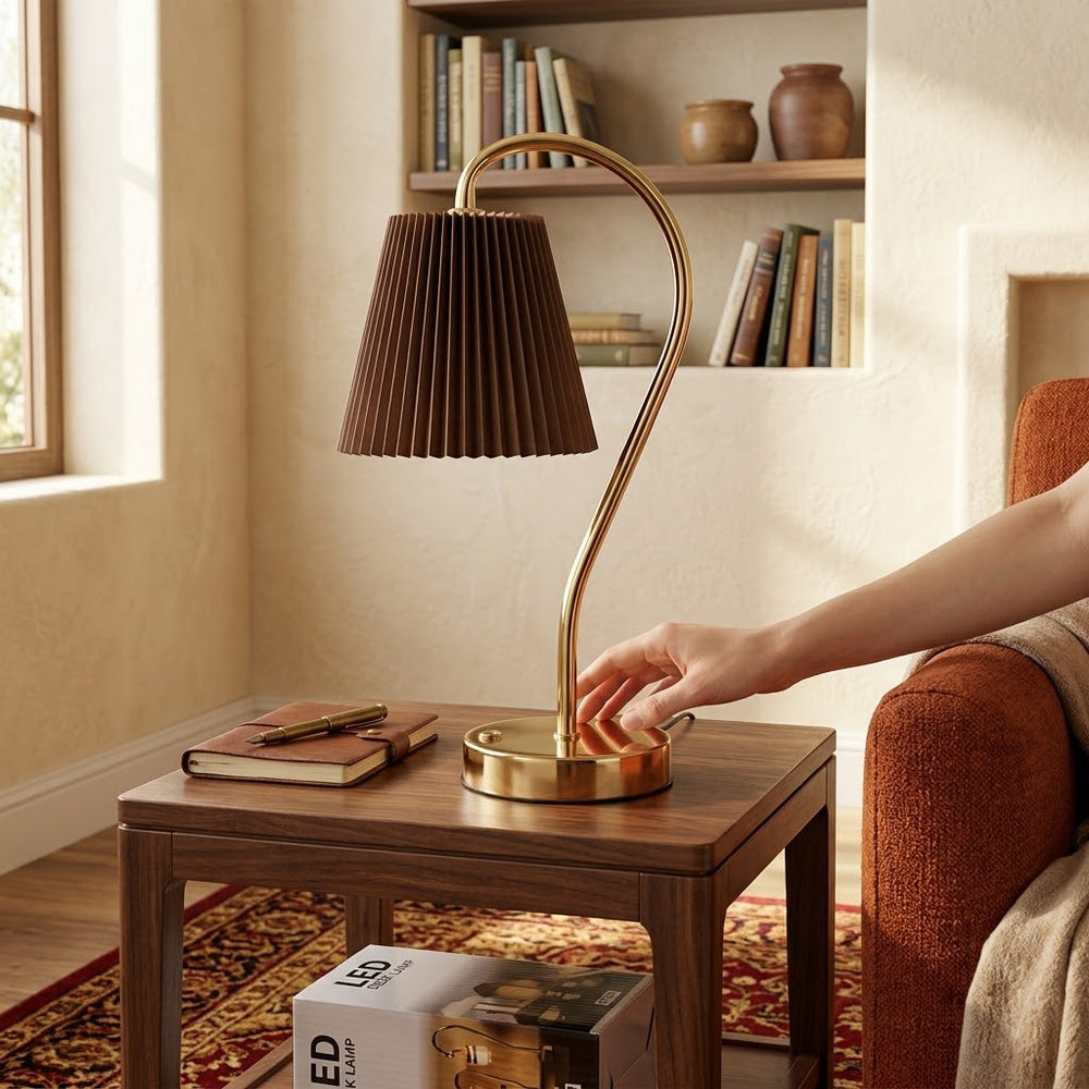 Touchable Curved Gooseneck LED Table Lamp - Brown