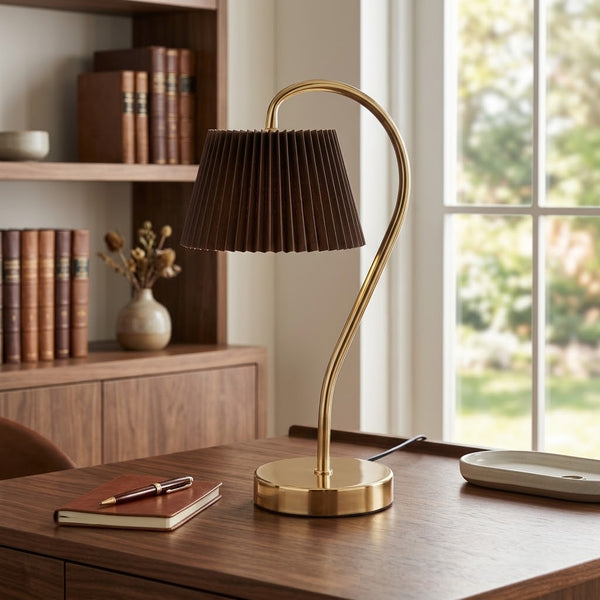 Touchable Curved Neck LED Table Lamp - Brown